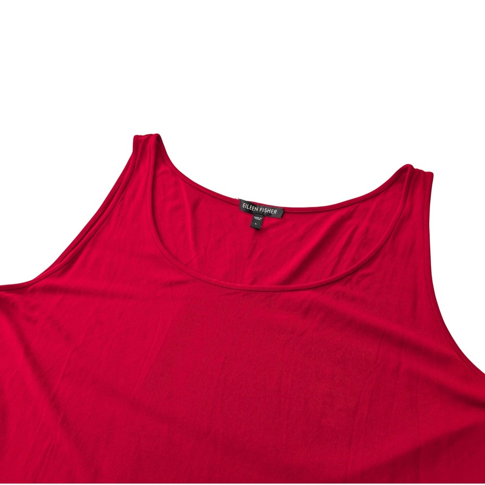 Eileen Fisher Women Red 100% Silk Jersey Scoop Neck A-Line Tank Top Large F2GK-3